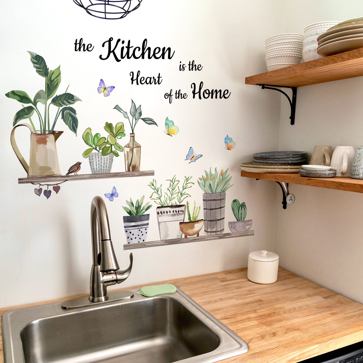Home Cooking Quotes - Stiker Dinding Kutipan Dapur Bunga Kupu-kupu